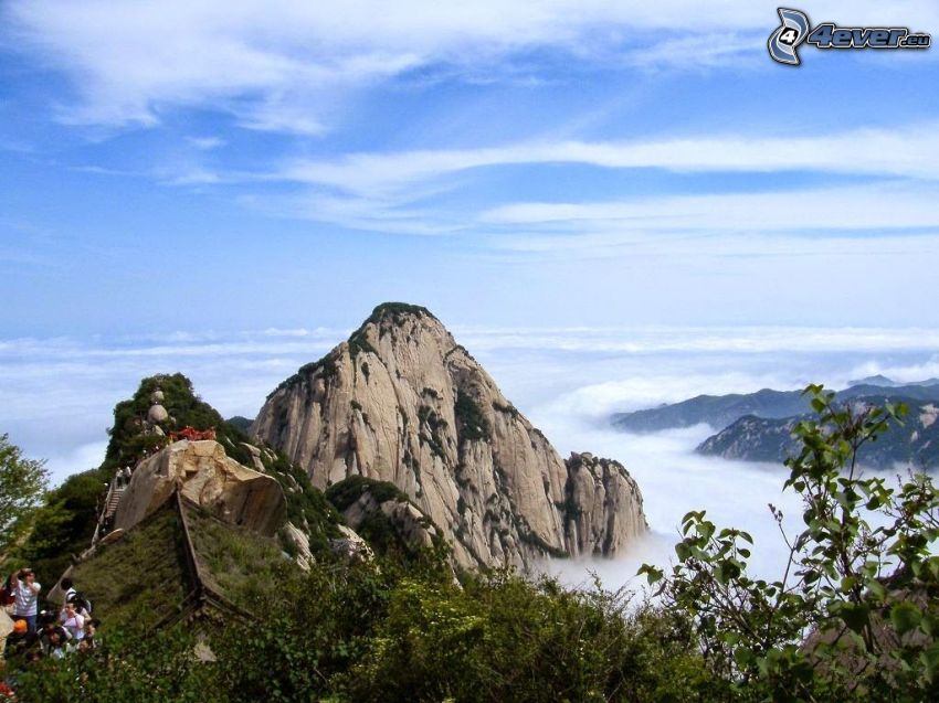 Mount Huang, montagnes rocheuses, touristes, vue, au-dessus des nuages