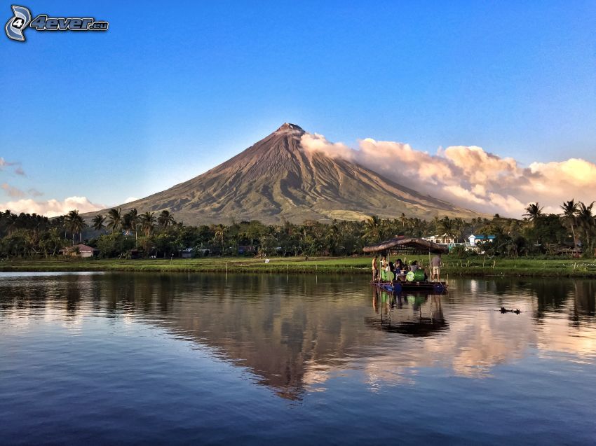 Mount Mayon, radeau, mer, forêt, Philippines