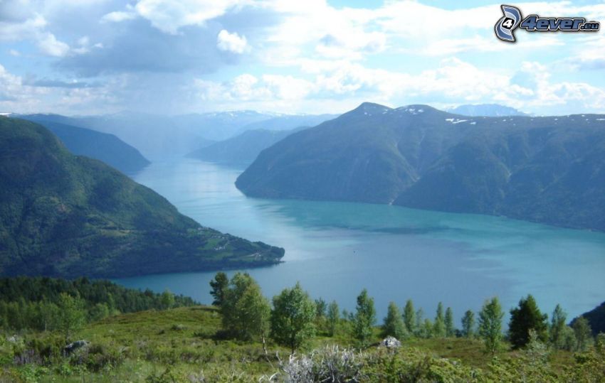 fjord, panorama, lac, montagne, rivière