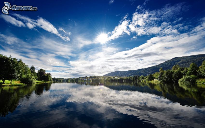 lac, soleil, Norvège