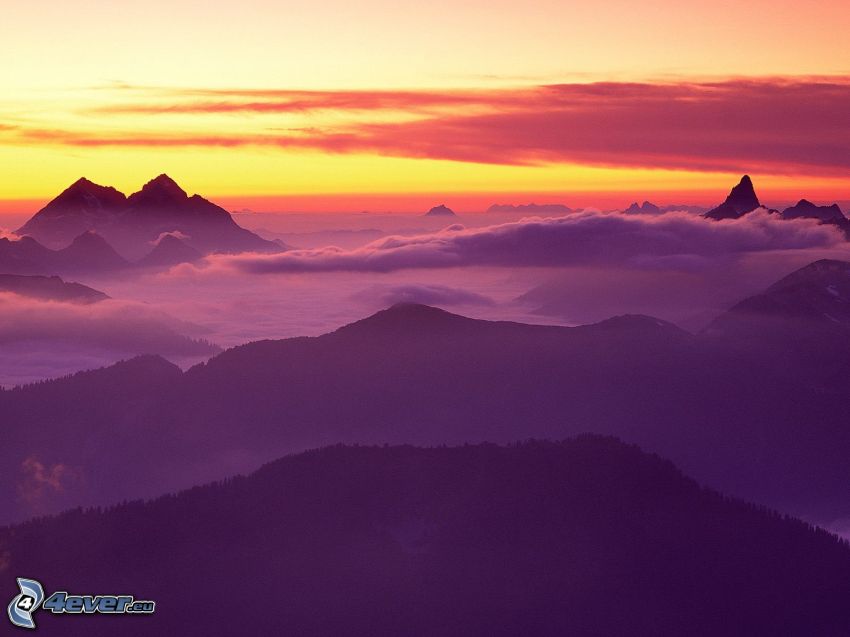 Parc national des North Cascades, vue sur le paysage, coucher du soleil, nuages