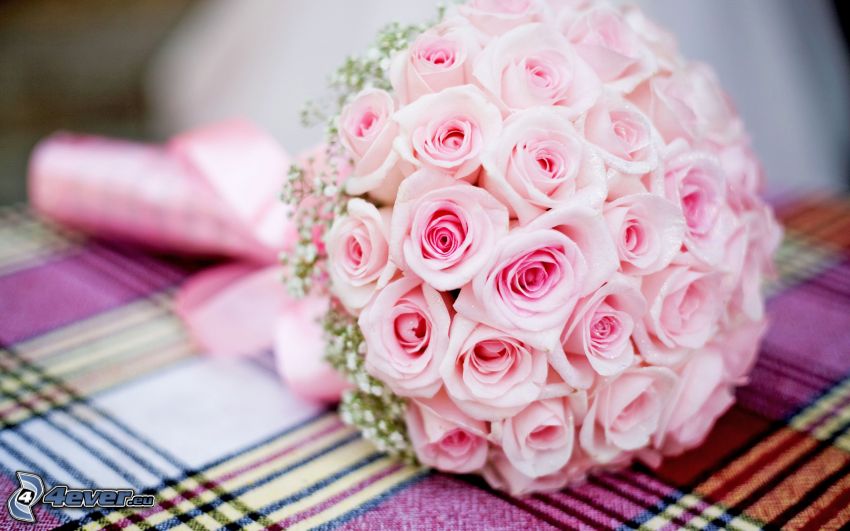 bouquet de mariage, roses roses