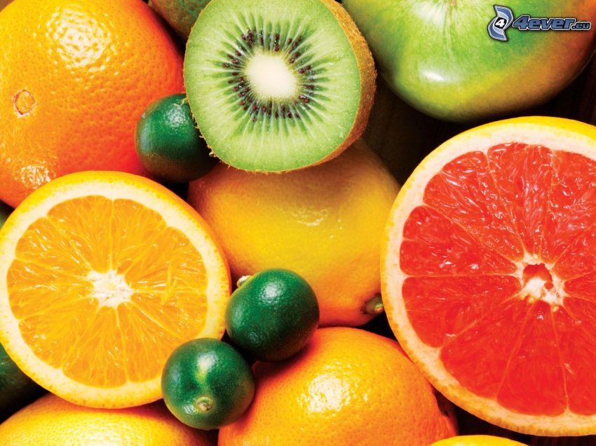 fruits, kiwi, orange, pamplemousse, citron