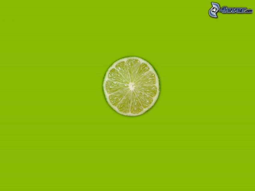 une tranche de lime, fond vert