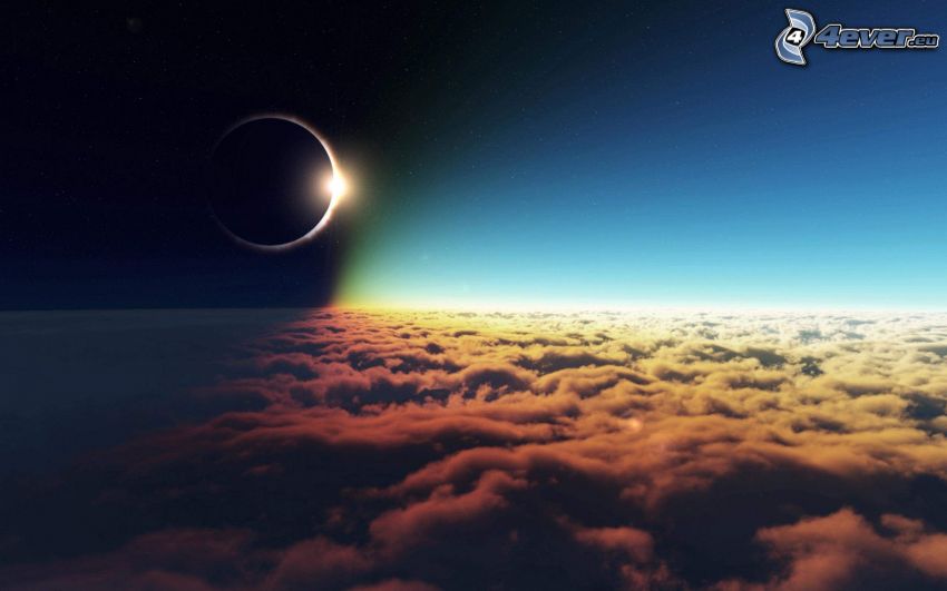 éclipse solaire, au-dessus des nuages