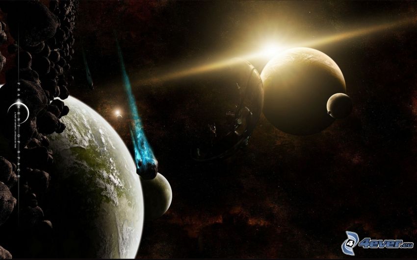 planètes, astéroïdes, espace lueur