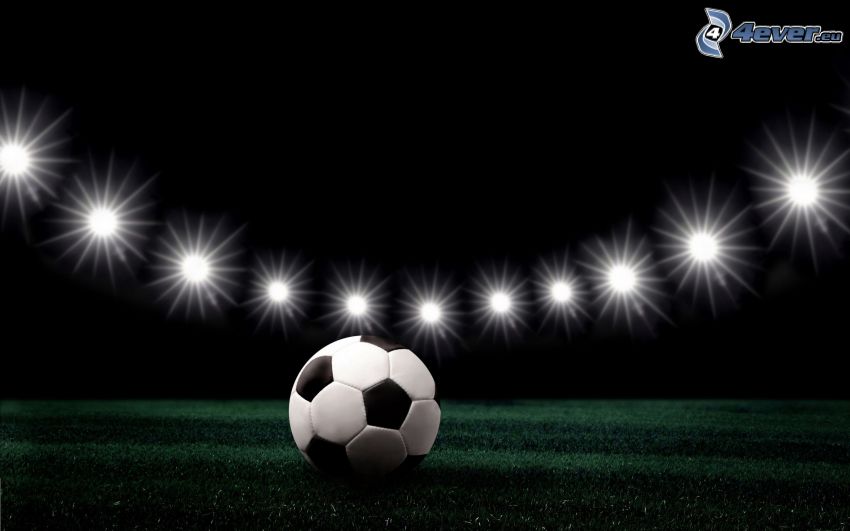 ballon de football, pelouse, lumières