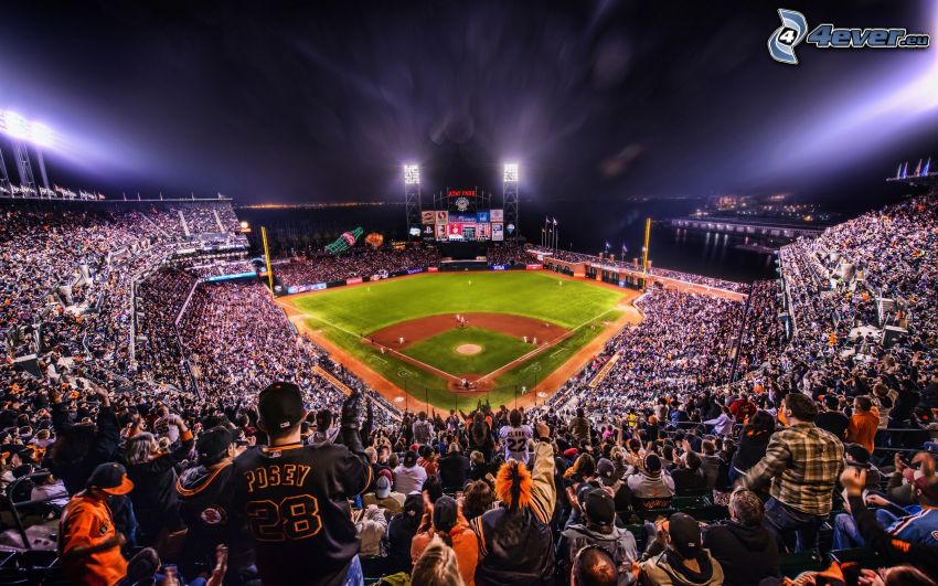 le stade de baseball, gens, tribune, stade, baseball