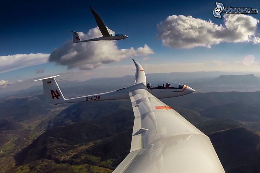 glider, montagne, nuages