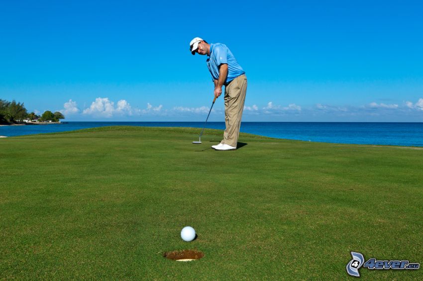golf, Golfeur, mer