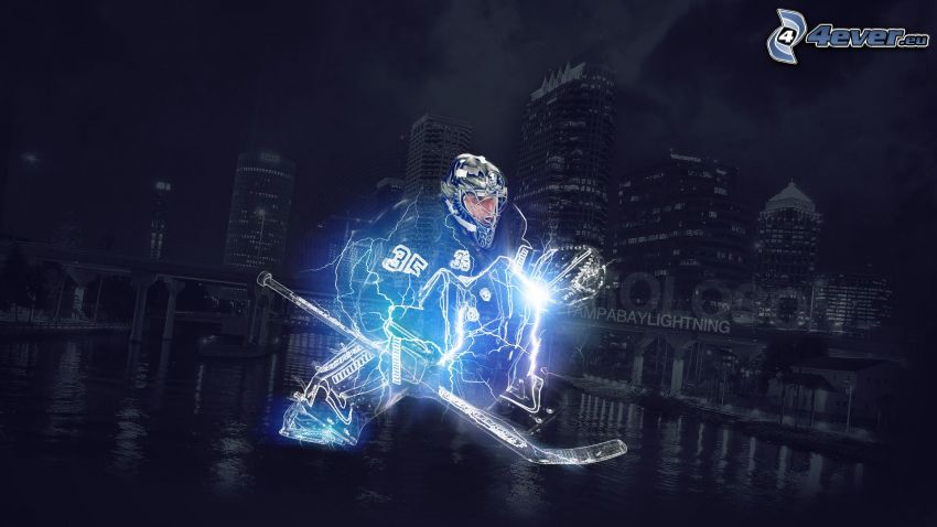 joueur de hockey, foudre, Tampa Bay Lightning, ville dans la nuit
