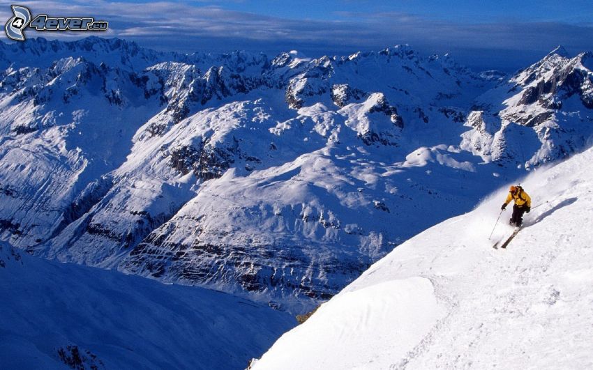 ski, skieur, collines enneigées