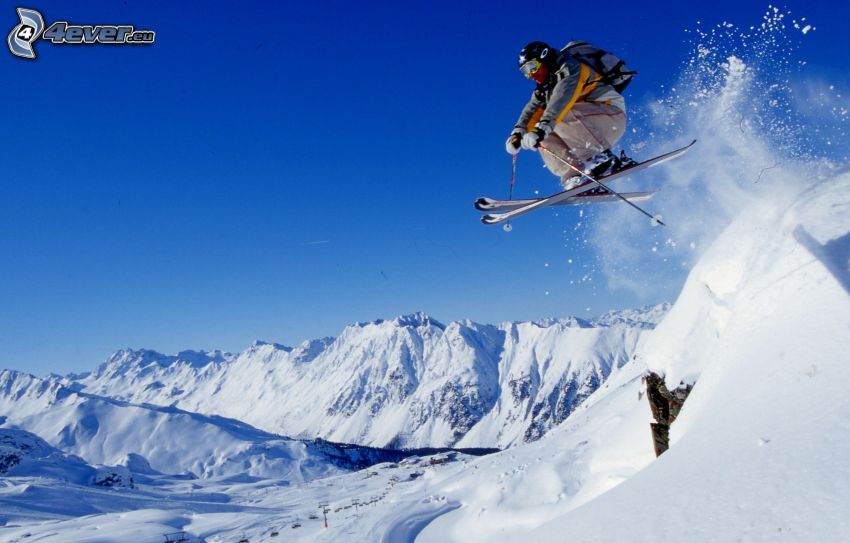 ski extrême, saut, montagnes enneigées