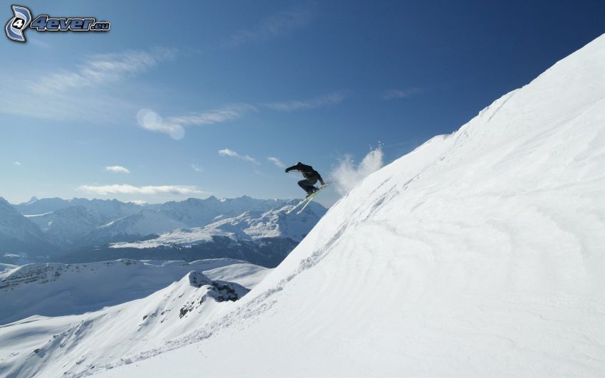 ski extrême, ski saute, montagnes enneigées