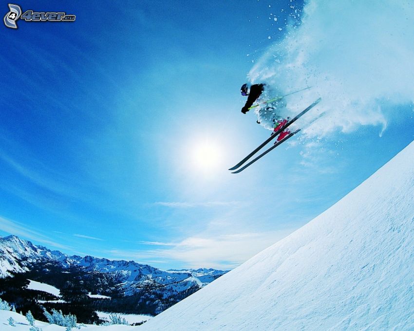 ski extrême, ski saute, soleil