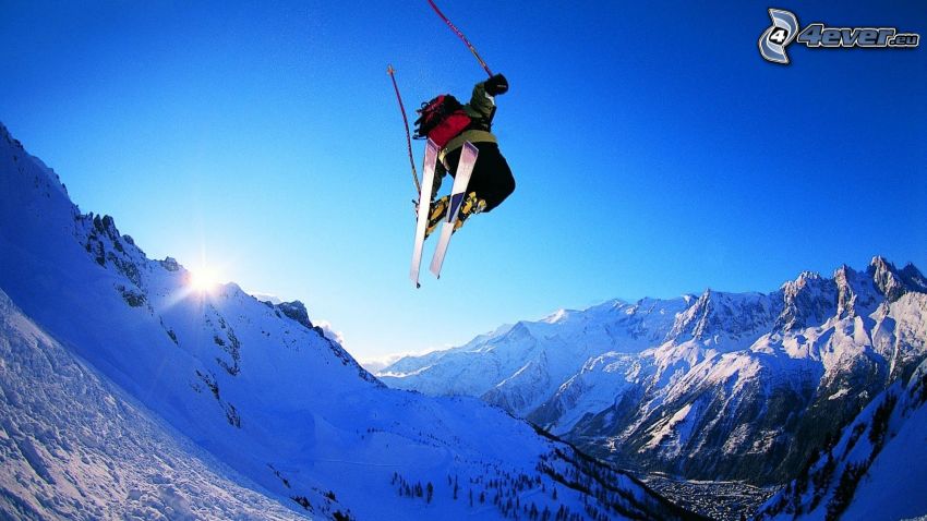 ski saute, montagnes enneigées, ski extrême