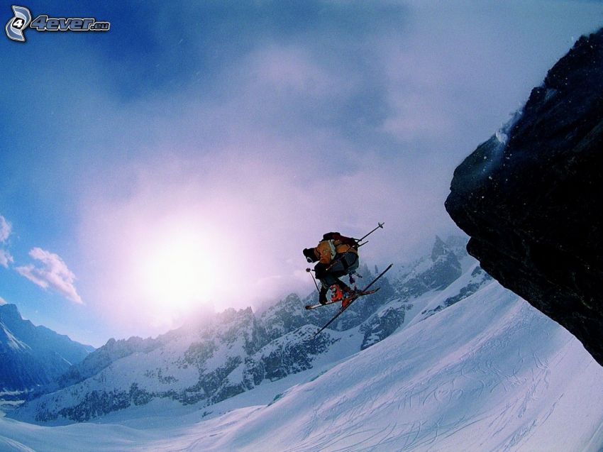 ski saute, skieur, montagnes enneigées