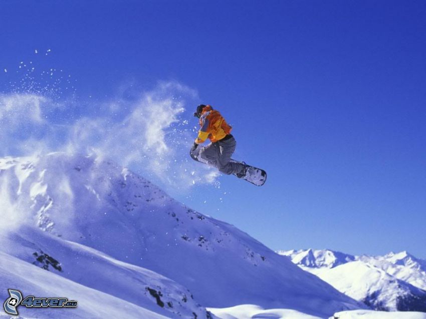 snowboard saut, snowboarder, neige