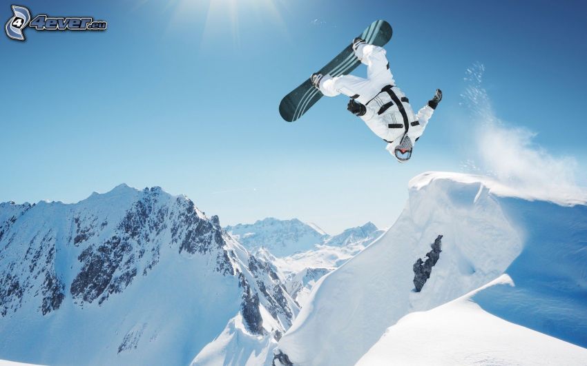 snowboarding, montagnes enneigées, saut