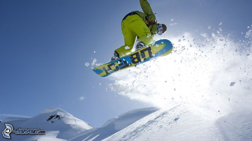 snowboarding, saut, neige
