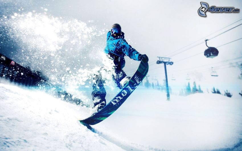 snowboarding, téléphérique, neige
