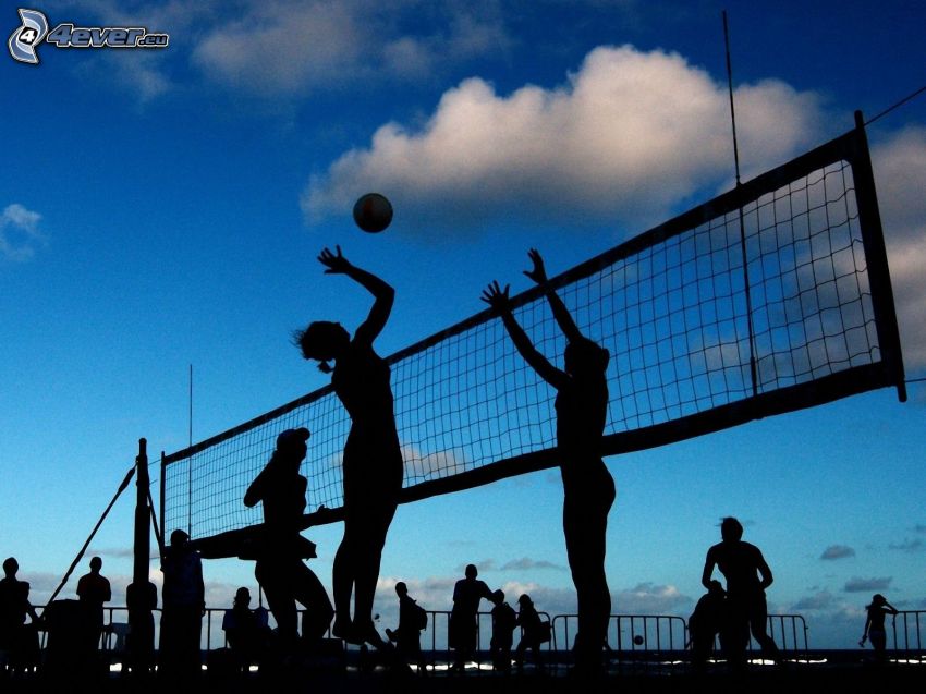 volley-ball de plage, silhouettes