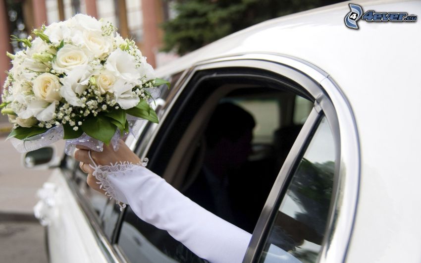 bouquet de mariage, limousine