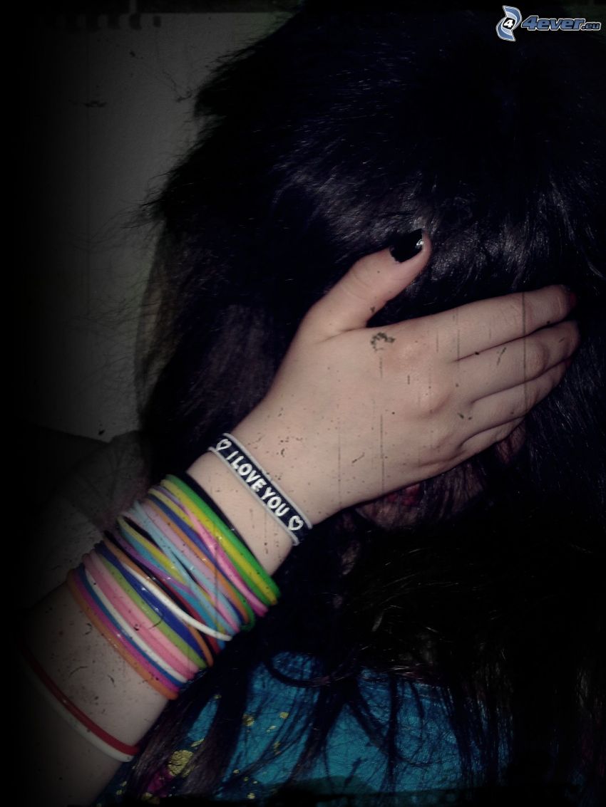 emo fille, tristesse, I love you, bracelets