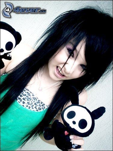 scene girl, style, emo, cheveux noirs