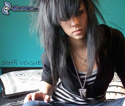 scene girl, style, emo fille, cheveux noirs