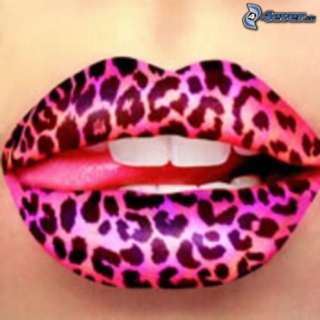 lèvres peintes, langue, dent