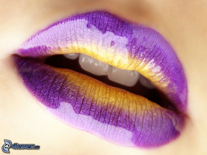 lèvres violet, brillance, dents, bouche