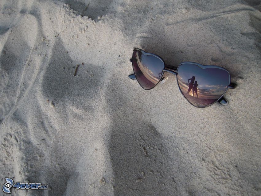 lunettes de soleil, reflexion, sable