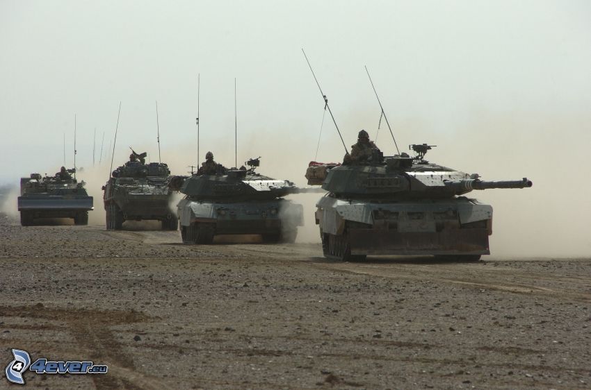 chars, M1 Abrams, soldats