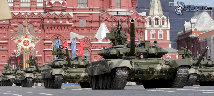 défilé militaire, chars, Kremlin, Russie