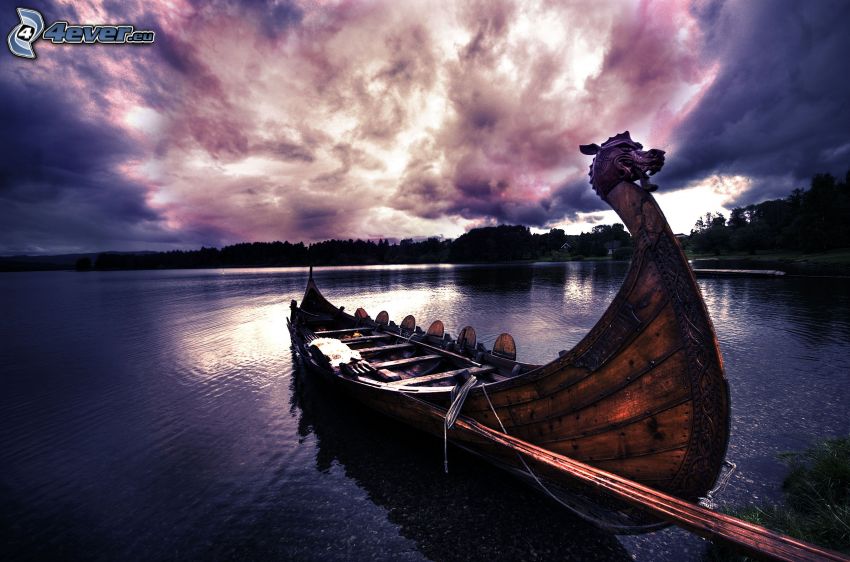 bateau à quai, ciel, HDR, viking