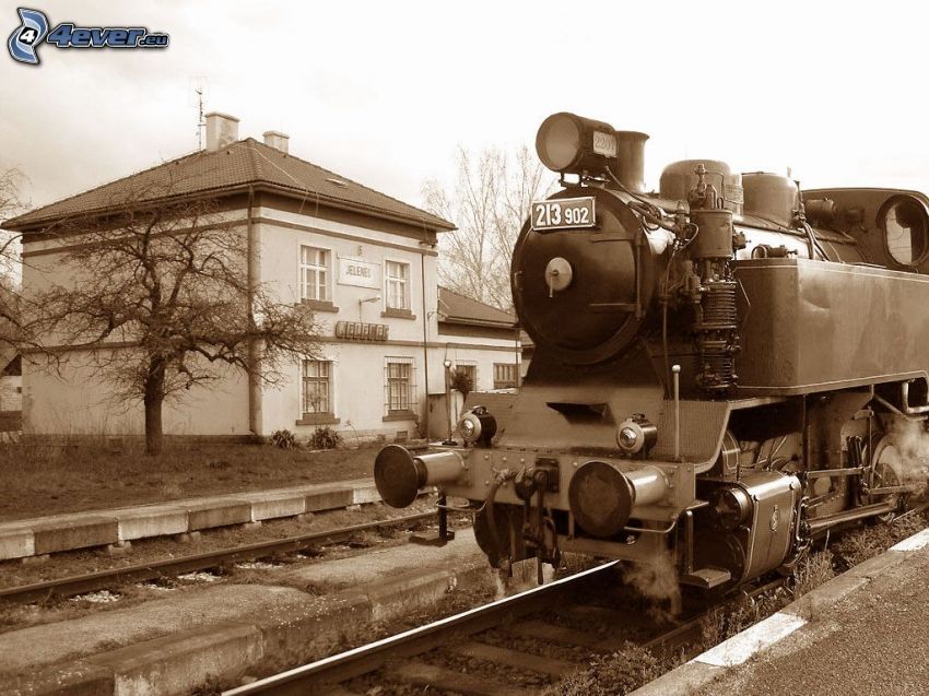 locomotive à vapeur, gare
