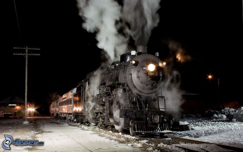 locomotive à vapeur, nuit
