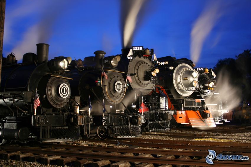 locomotives à vapeur, rails