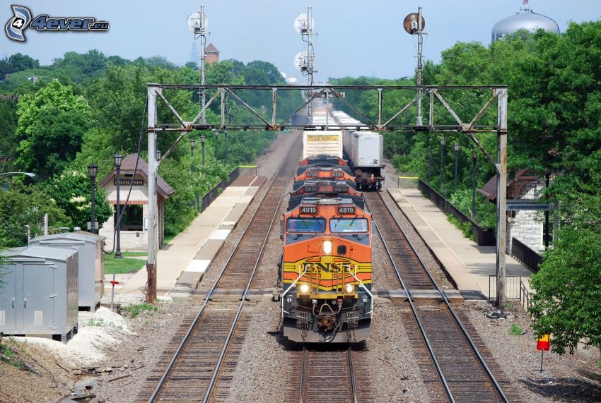 train, rails, BNSF, USA