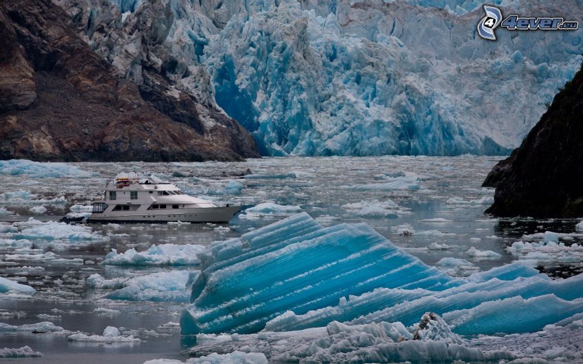 yacht, bloc de glace, glacier