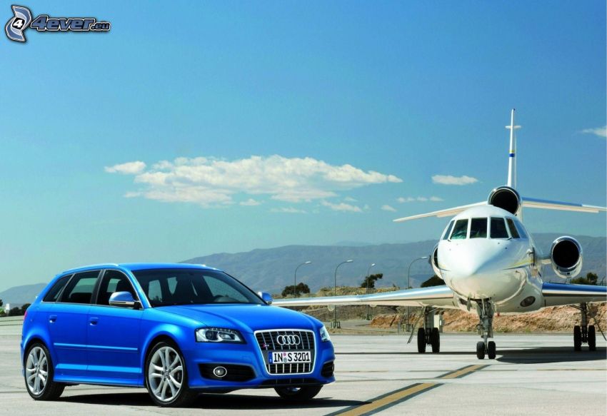 Audi A3, jet privé, aéroport