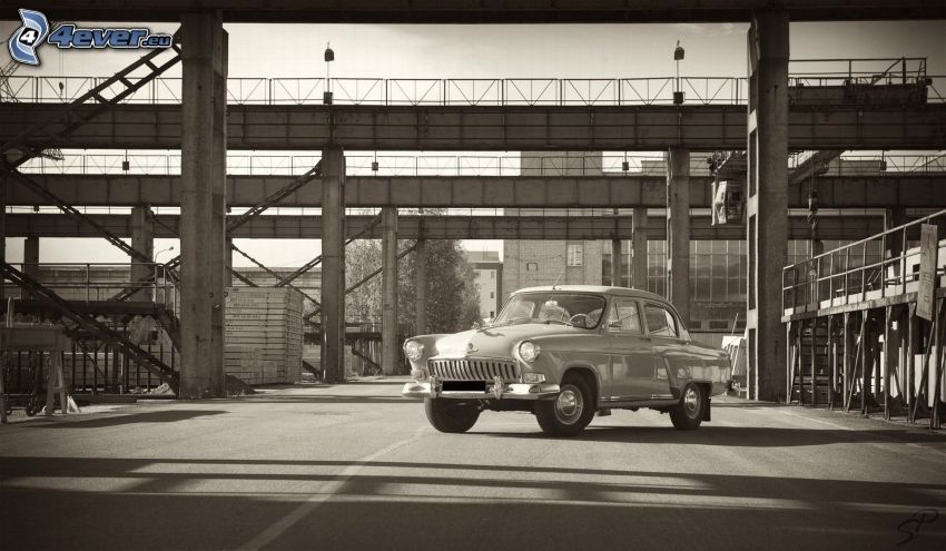 automobile de collection, photo noir et blanc