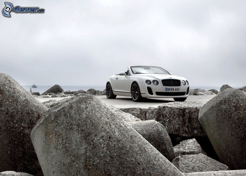 Bentley Continental GT, cabriolet, rochers