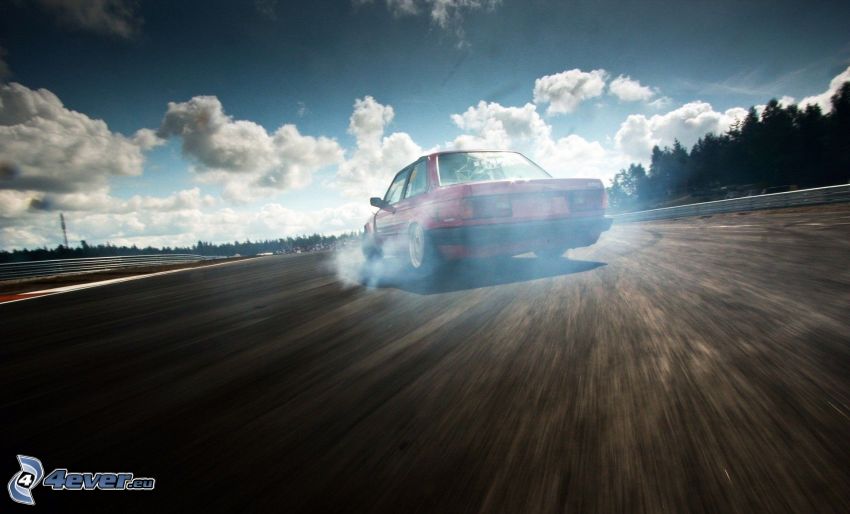 BMW E30, drift, nuages