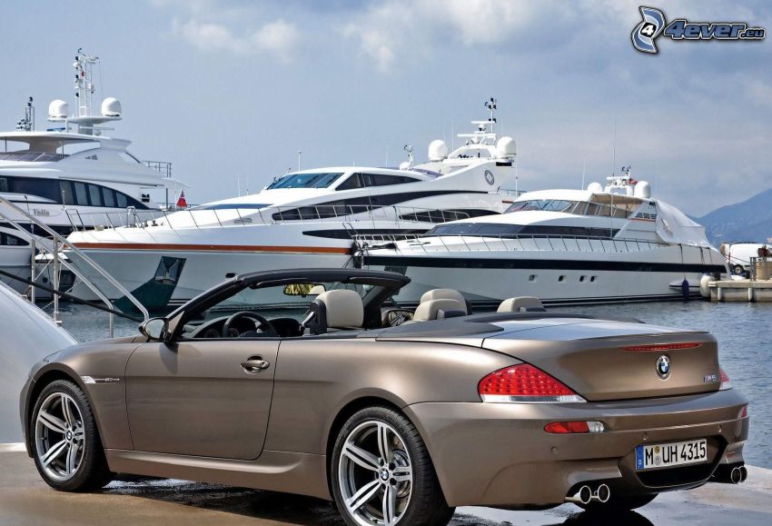 BMW M6, cabriolet, yachts, port