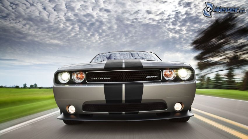 Dodge Challenger SRT, la calandre, route, la vitesse