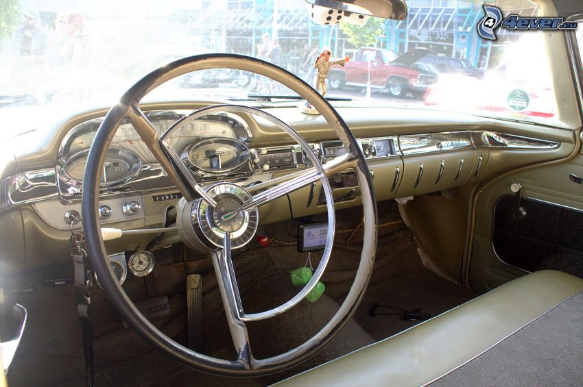 Edsel Corsair, intérieur, volant, tableau de bord, automobile de collection