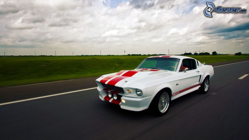 Ford Mustang Shelby GT500, route, nuages