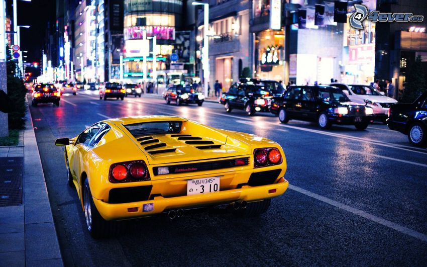 Lamborghini Diablo, rue, ville dans la nuit